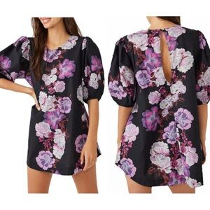 Free People Maye Floral Puff-Sleeve Tunic Dress, NEW